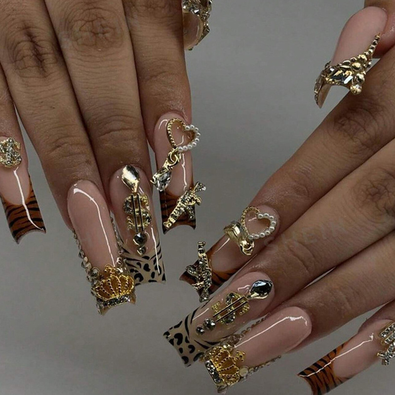 New Wearable Nails European and American Style Diamond-Encrusted Manicure Fake Nails Crown Dollar Heart Accessories Design Water Pipe-Shaped Manicure