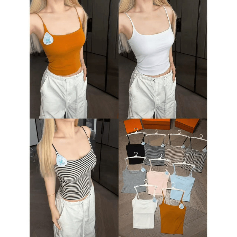 Orange Spicy Girl Beach Vacation Style Striped Camisole for Women, Summer Casual Sleeveless Top with Beautiful Back Design Orange Spicy Girl Beach Vacation Style Striped Camisole for Women, Summer Casual Sleeveless Top with Beautiful Back Design
