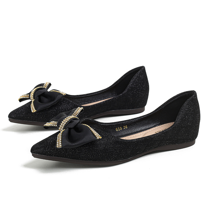 Bow tie pointed toe single shoe women's 2024 new  Fairy gentle flat bottom large size women's shoes 41-43