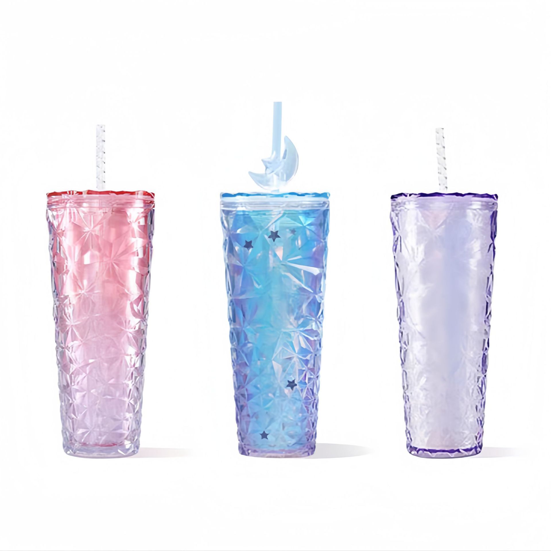跨境新双层塑料吸管杯爆款星巴创意大容量扎手AS便携榴莲杯烟花杯