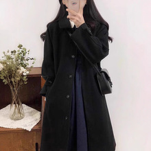 赫本风黑色毛呢外套女秋冬季2025年新款韩系小个子中长款呢子大衣