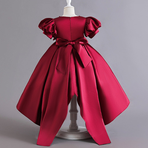 Children's Dress  New Style Flower Girl High-End Satin Tail Dress for Young Children Fashion Show Host Evening Dress Summer
