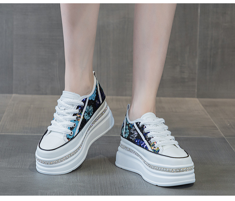 Giày sneaker nữ đế dày tăng chiều cao đính sequin phong cách tân Trung Hoa — M2577 tím đen, M2577 màu bạc, M2577 màu hồng chi tiết 23