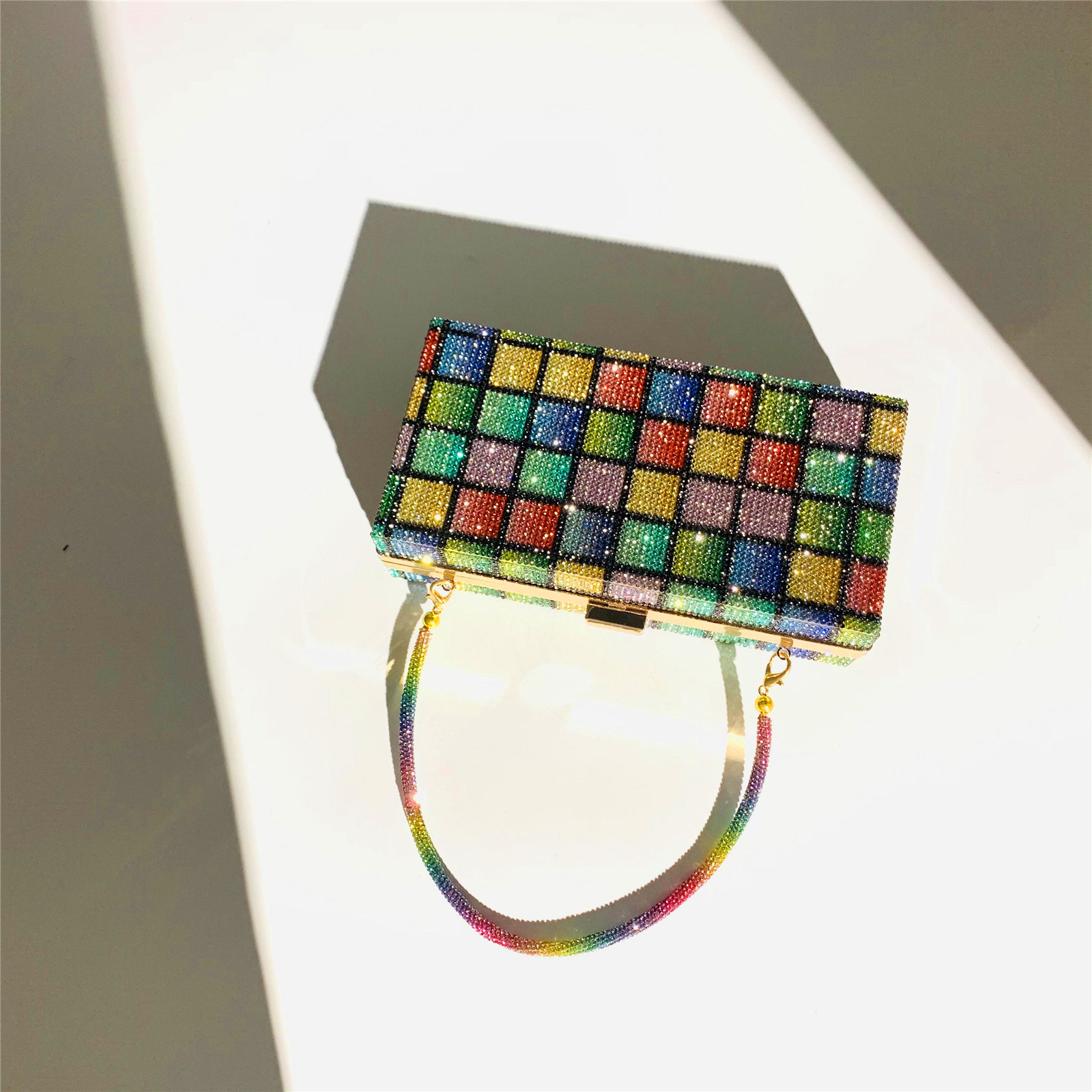 Summer Season Women'S Gender Diamond Design Polyester Stripe Plaid Square Evening Bags