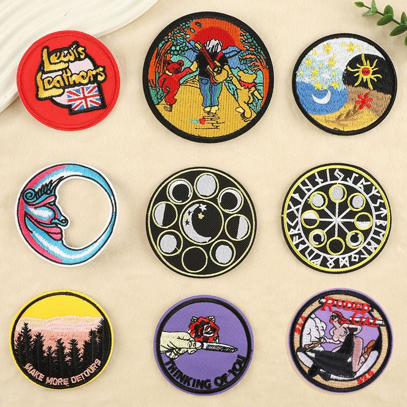 亚马逊电脑绣花标圆形徽章服装辅料帽徽跨境电商货源刺绣布贴补丁