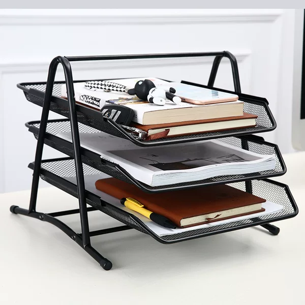 Office Supplies Barbed Wire Mesh Metal Three-Layer File Rack Data Tray Storage Rack File Tray Data Rack Drawer Type