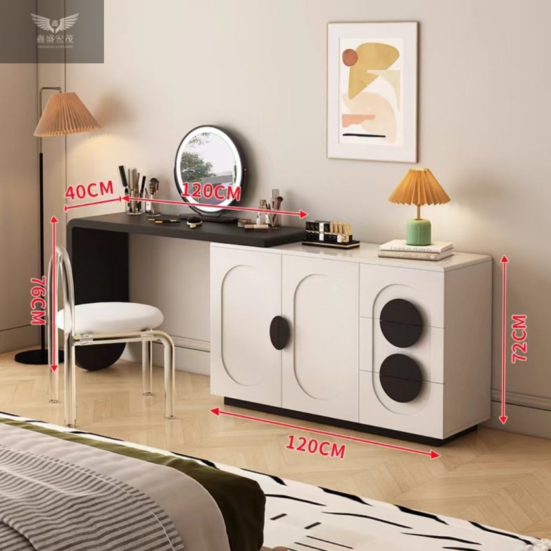 Mesa de maquillaje de sentido premium de diseñador minimalista moderno, armario de almacenamiento de tocador minimalista italiano, dormitorio de estilo crema integrado
