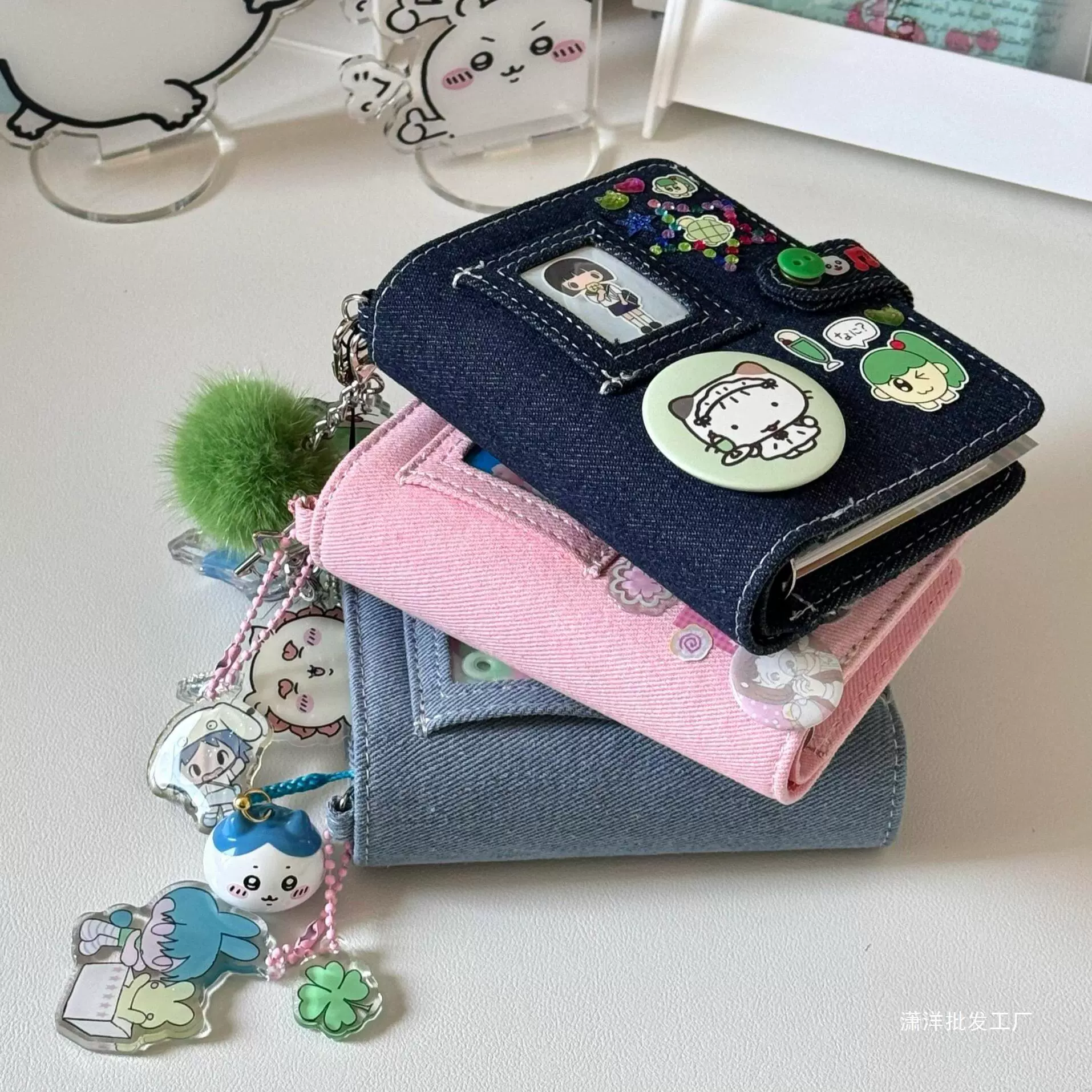 Denim pocketbook notebook Fuchsia, pocket card diary with tear-off pages, multi inner options