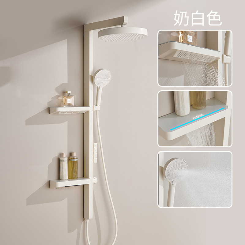Nuevo juego de ducha de escalera moderna uno por uno, función de almacenamiento de doble capa, ducha blanca de temperatura constante, lluvia intensa, multimodo