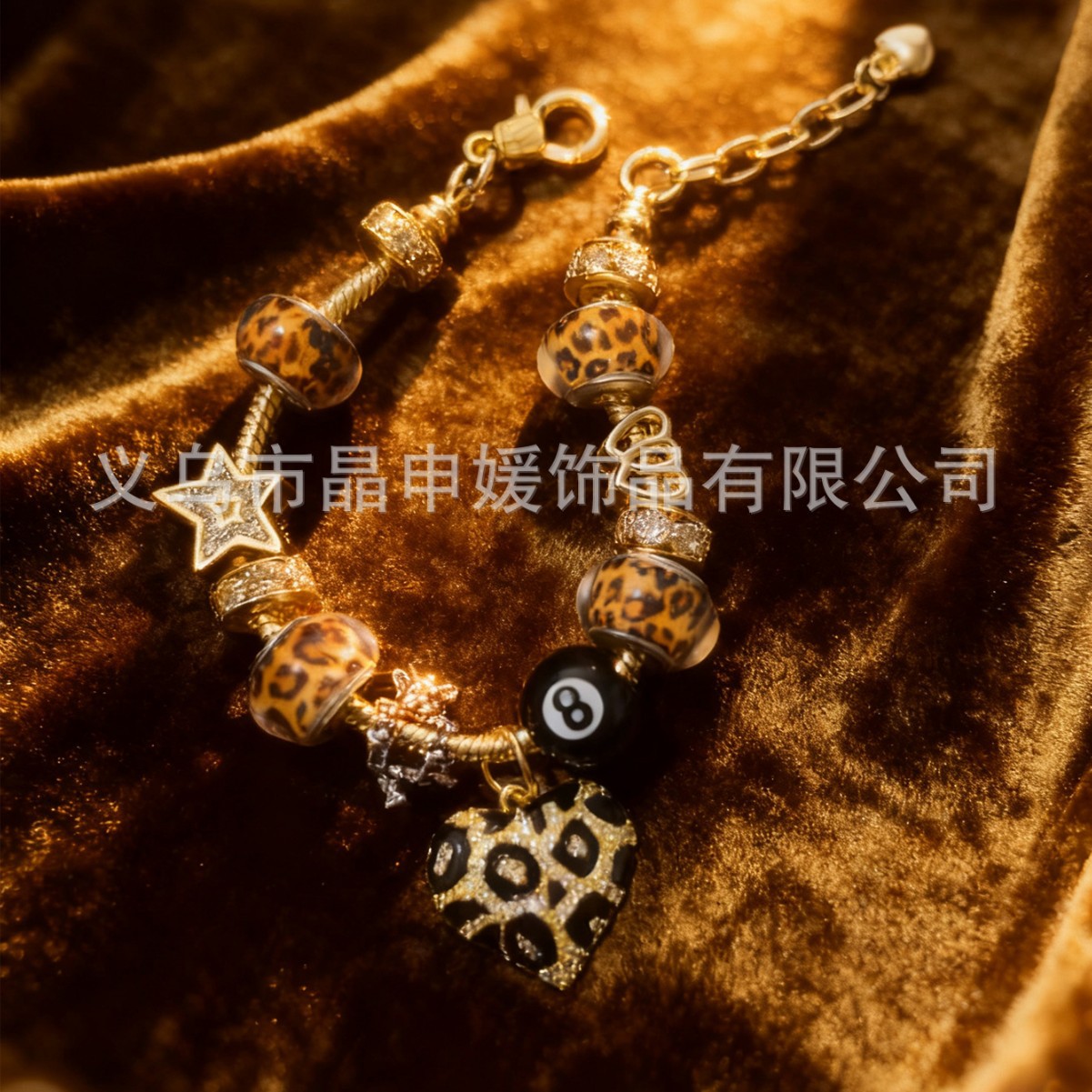 Pan Jia pulsera interfronteriza explosión DIY pulsera de cuentas de bronce estampado colgante de amor negro ocho joyas de moda