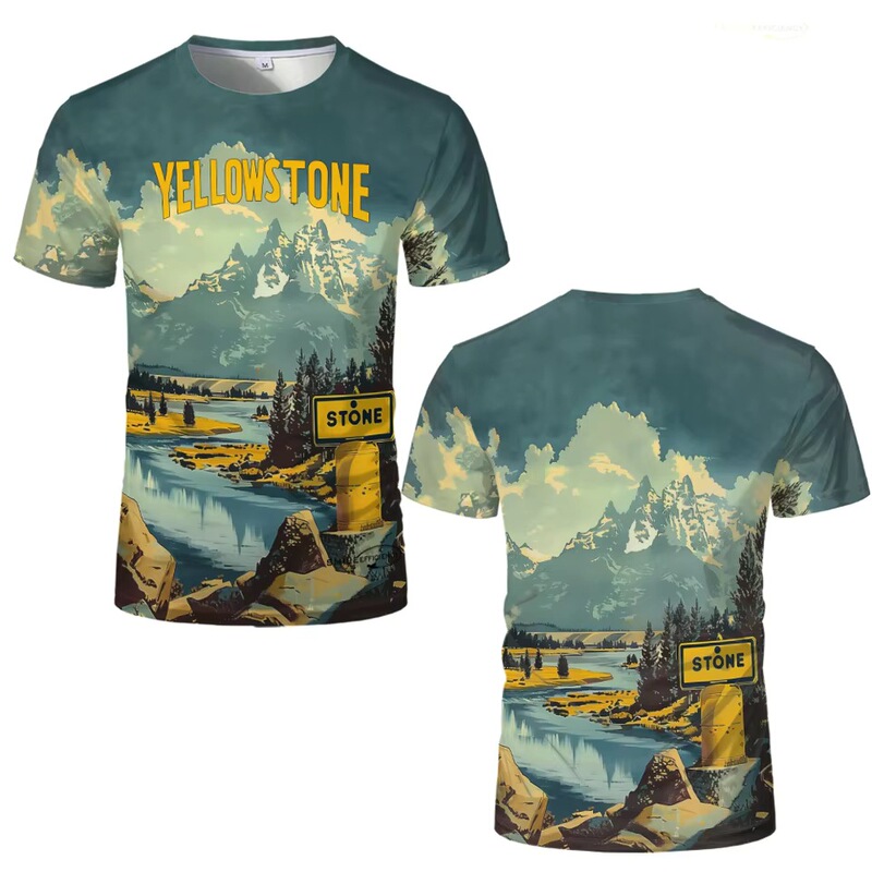 Yellowstone National Park Fashionable High-Quality T-Shirt 3D Printed Mountaineering Style Sports Top Trend Hip-Hop Casual T-Shirt Yellowstone National Park Fashionable High-Quality T-Shirt 3D Printed Mountaineering Style Sports Top Trend Hip-Hop Casual T-Shirt