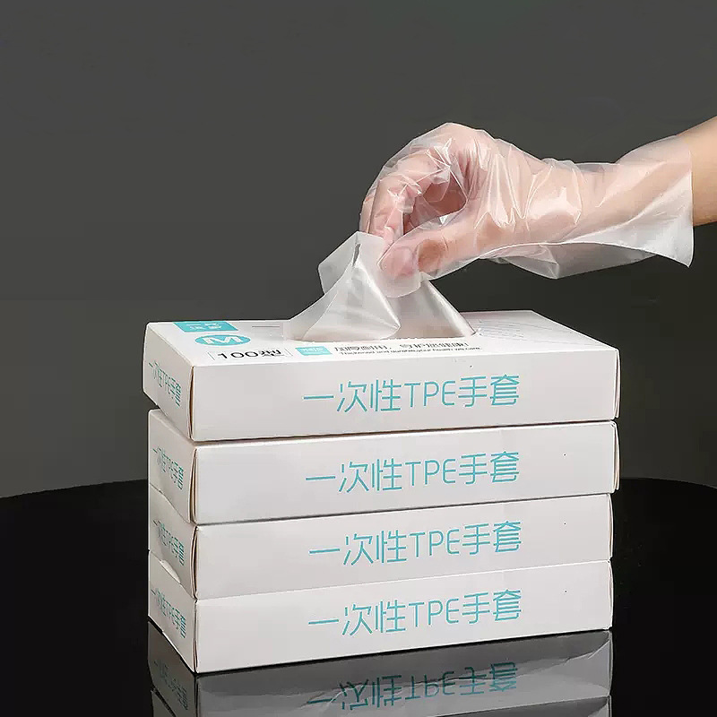 使い捨て手袋 食品グレード 厚手TPE 100枚入り プラスチック製フィルム手袋（抽出式ボックス入り）|undefined