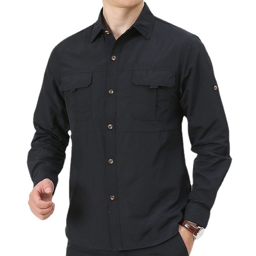 Outdoor military style long sleeve shirt autumn multi-pocket set wrinkle-resistant thin shirt men's workwear embroidered logo