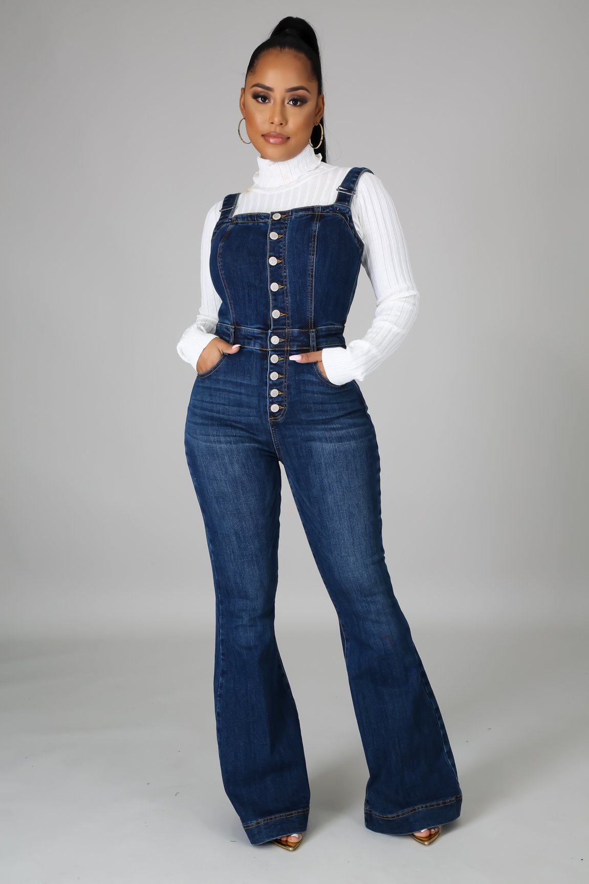 K Women's Fashion Casual Sexy Shoulder Strap Denim Jumpsuit Wide Leg Pants_ecoleips.com