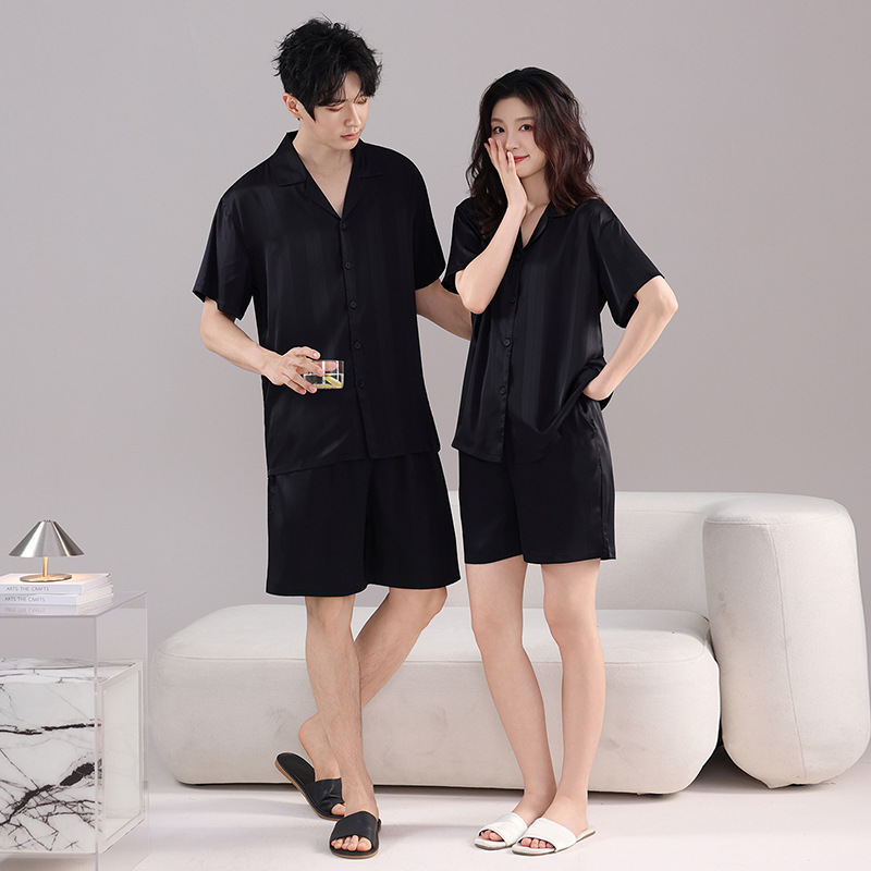 Cool Ice Silk Couple's Pajamas for Women, Summer Short-Sleeved Valentine's Day Warm Home Wear Set for Men, Suitable for Outdoor Wear Cool Ice Silk Couple's Pajamas for Women, Summer Short-Sleeved Valentine's Day Warm Home Wear Set for Men, Suitable for Outdoor Wear