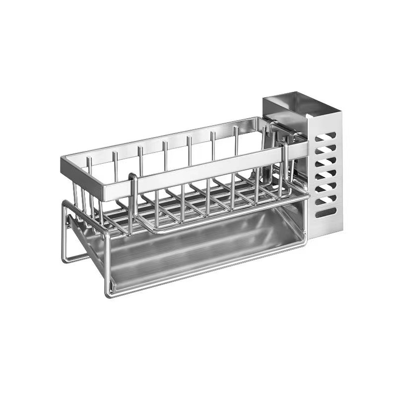 Estante de cocina de acero inoxidable Estante de drenaje de toallitas multifunción Fregadero doméstico Esponja detergente Estante de almacenamiento de encimera