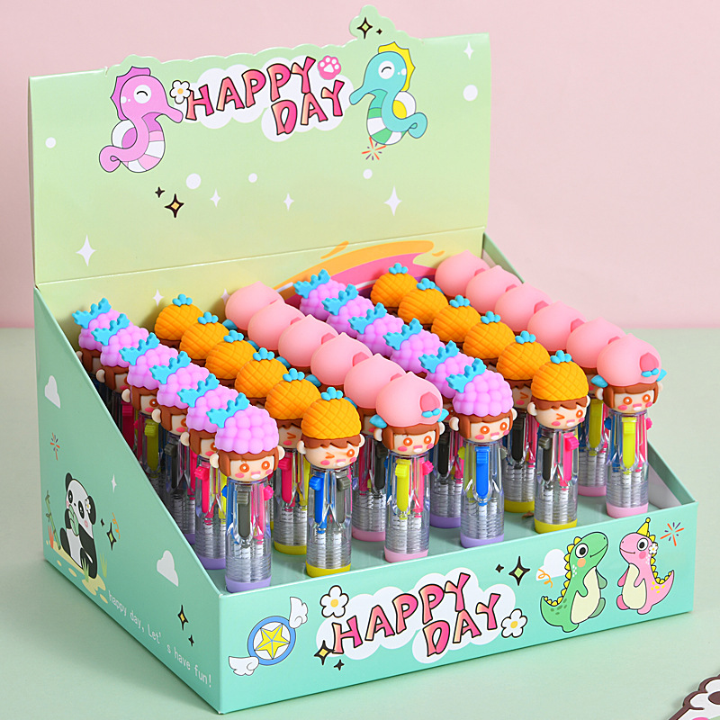 Caricatura encantadora capibara mini bolígrafo de cuatro colores bolígrafo de cuentas de mano de colores estudiantes premios papelería al por mayor