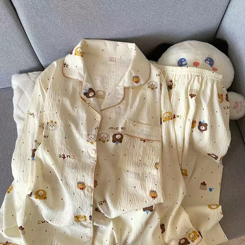 Al por mayor transfronterizo nubes de otoño pijamas de manga larga pantalones cardigans de dibujos animados con solapa linda ropa de hogar