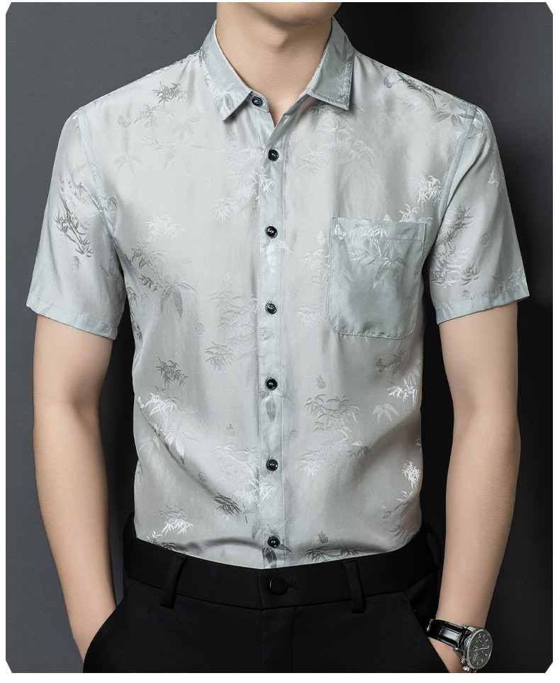 Áo sơ mi nam ngắn tay lụa satin cao cấp, phong cách công sở — Da đen26618 chi tiết 13