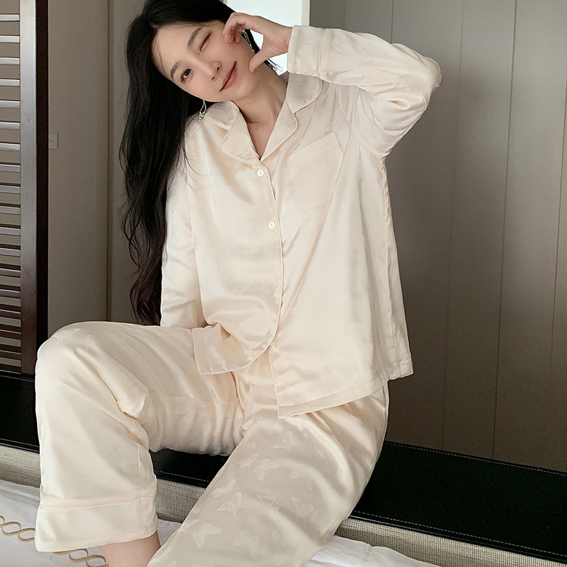 2024 Spring and Autumn New Jacquard Satin and Velvet Pajamas Women's Long Sleeve Trousers Luxury Thickened Home Clothes suit Winter
