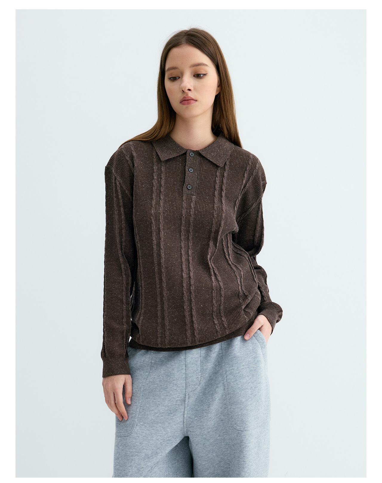 UNF Cable-Knit Jacquard Polo Shirt