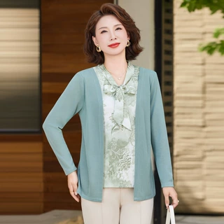 2025秋装衬衣T恤上衣中老年女装小衫打底女气质妈妈装假两件