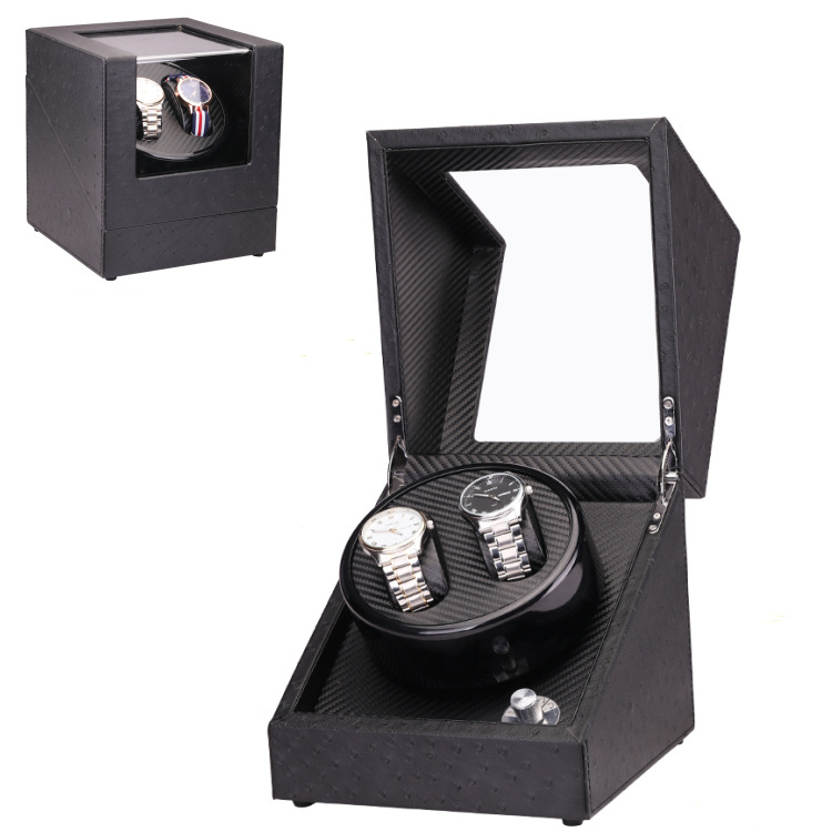 现货批发皮革单头2位摇表器鸵鸟皮上链器自动上链马达盒晃表器