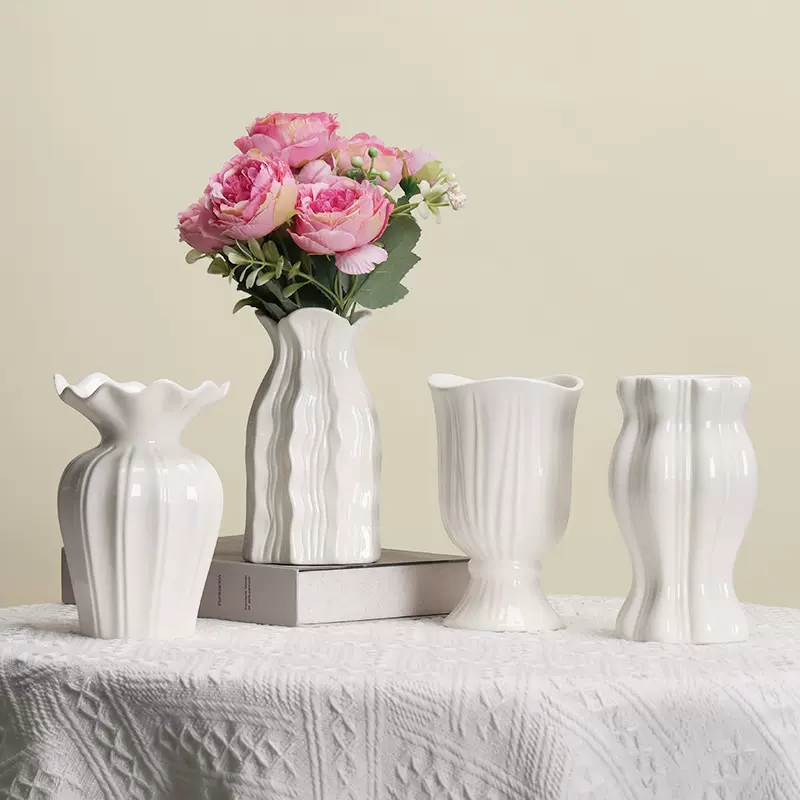 陶瓷花瓶高级感法式文艺高脚客厅摆件水培鲜花插花餐厅桌面装饰品