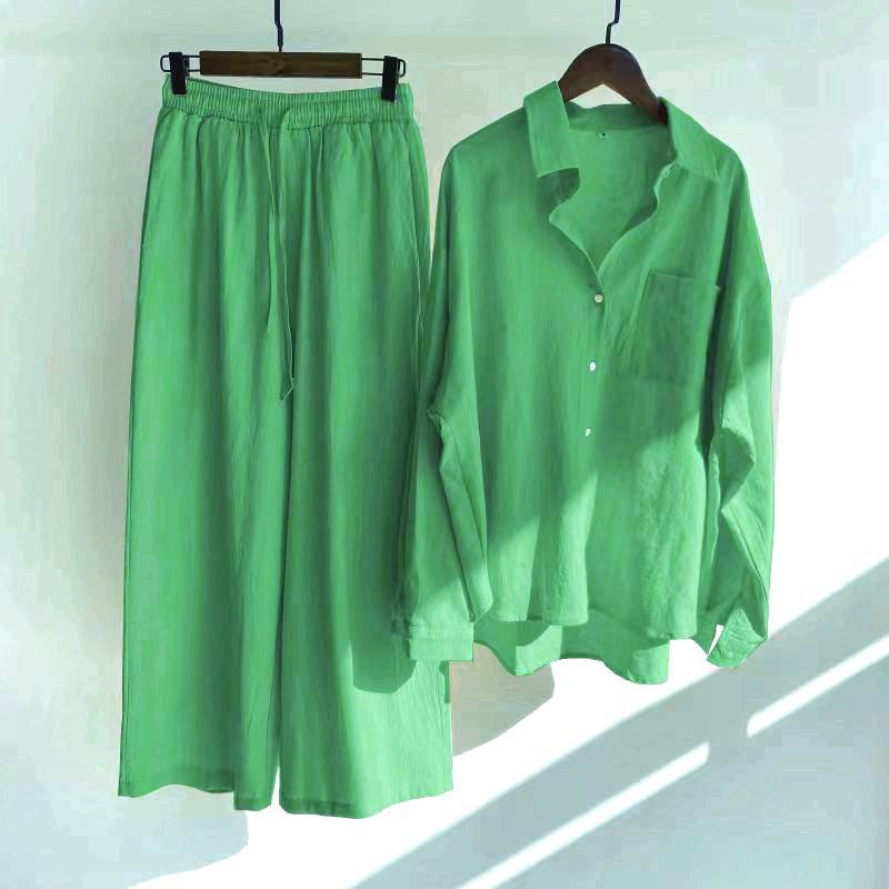 216g Weight Long Sleeve Sleeve Length 95% and above, Cotton, Cotton and Linen Fabric Type Leisure Suit Sets Type Casual, Home, Sports Occasion Shirt Collar Neckline Pocket Function Regular Fit Fit Type Solid Color Pattern 2025 Spring and Summer Season Women's, Adults Gender Temperament Commuter, British Style Style Amazon Women's 2-Piece Retro Plus Size 2025 Cotton And Linen Shirt Outfit High Waist Loose Trousers 15