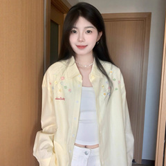 韩系碎花条纹防晒衬衫外套女秋夏季宽松薄款衬衣外搭开衫独特上衣
