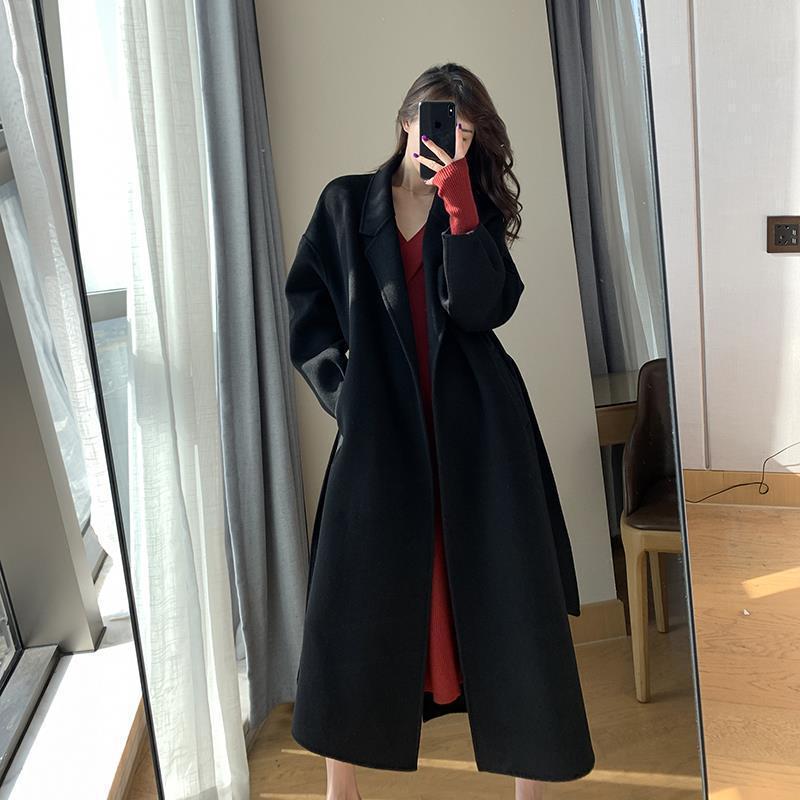 黑色呢子大衣女中长款2025年秋冬新款高端气质女神范加厚毛呢外套|undefined