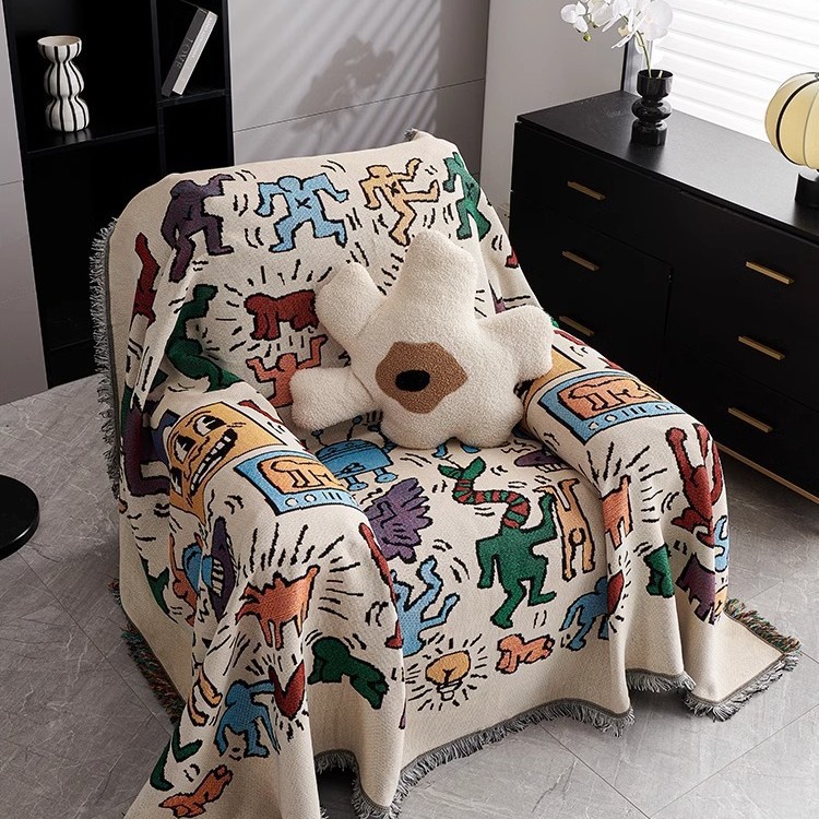 Toalla de sofá de chenilla de graffiti estadounidense Cubierta de cuatro estaciones de alta calidad de lujo ligero Funda de sofá universal Cubierta de sofá de cubierta completa Manta de sofá