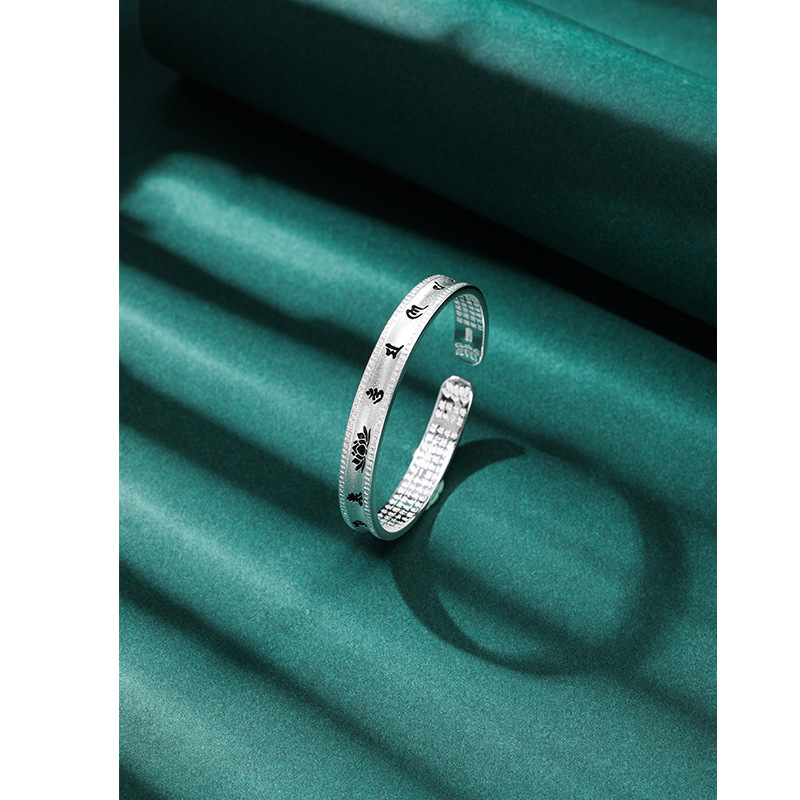 S999 plata pura loto tallado pulsera de plata esterlina para las mujeres estilo étnico retro temperamento amplia superficie sólida madre estilo pulsera de plata