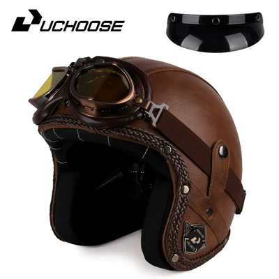 Harley Helmet Leather Electric Vehicle: Motosiklet kaskı (dəbilqə) - dark-brown-s