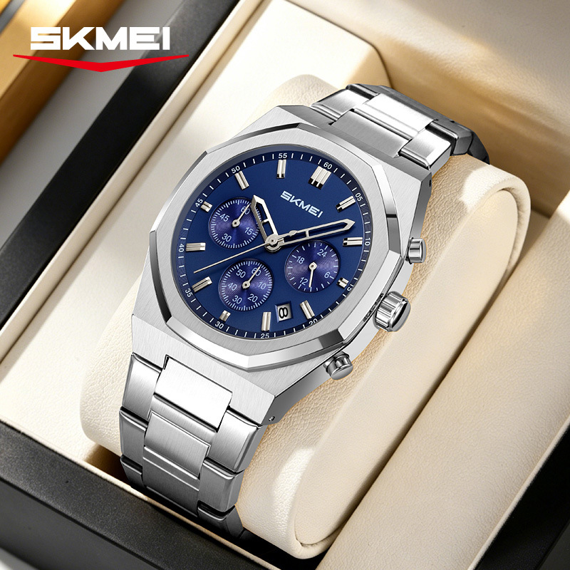 Momento de acero de octogón cronógrafo de cuarzo hombre impermeable relojes de negocios regalos personalizados mayoristas transfronterizos
