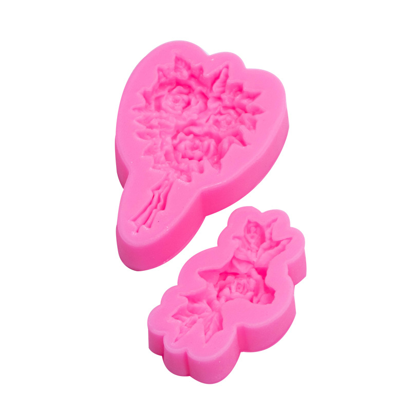 Vintage fondant pastel Rosa flor hoja ramo flor racimo pastel borde decoración chocolate arcilla molde