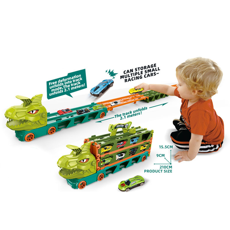 Cross-border deformation catapult track dinosaur big truck children folding storage toy rail car boy toy wholesale