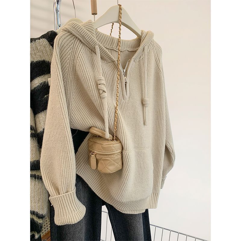 Fashionable solid color colored demi-season sweater with zipper with…