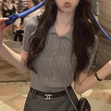 复古麻花polo短袖针织衫女夏短款莱赛尔薄款正肩T恤