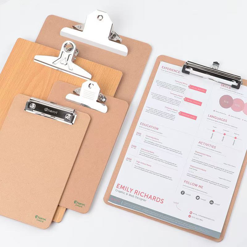 Clip de madera gruesa a4 tablero de carpetas tablero de escritura a5 tablero de contraplaca de papel suministros de oficina colgando carpetas al por mayor