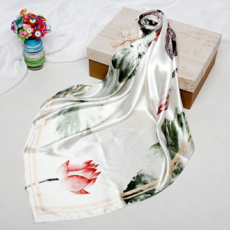 Floral Pink Red Printed Scarf For Women 90cm Large Square Scarf European And American Headscarf_voghion.com