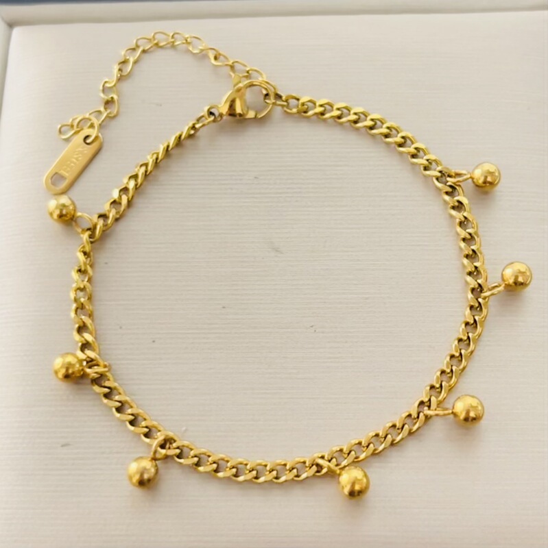New Versatile Bracelet with Round Beads, Gold Beans, Titanium Steel, Non-Fading, Simple Niche Hand Jewelry, Birthday Gift for Girlfriend New Versatile Bracelet with Round Beads, Gold Beans, Titanium Steel, Non-Fading, Simple Niche Hand Jewelry, Birthday Gift for Girlfriend