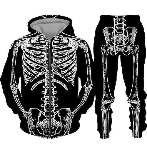 Comercio exterior transfronterizo impresión digital 3D chaqueta con capucha de calavera de terror de dos piezas para hombres europeos y americanos MF08-ML01