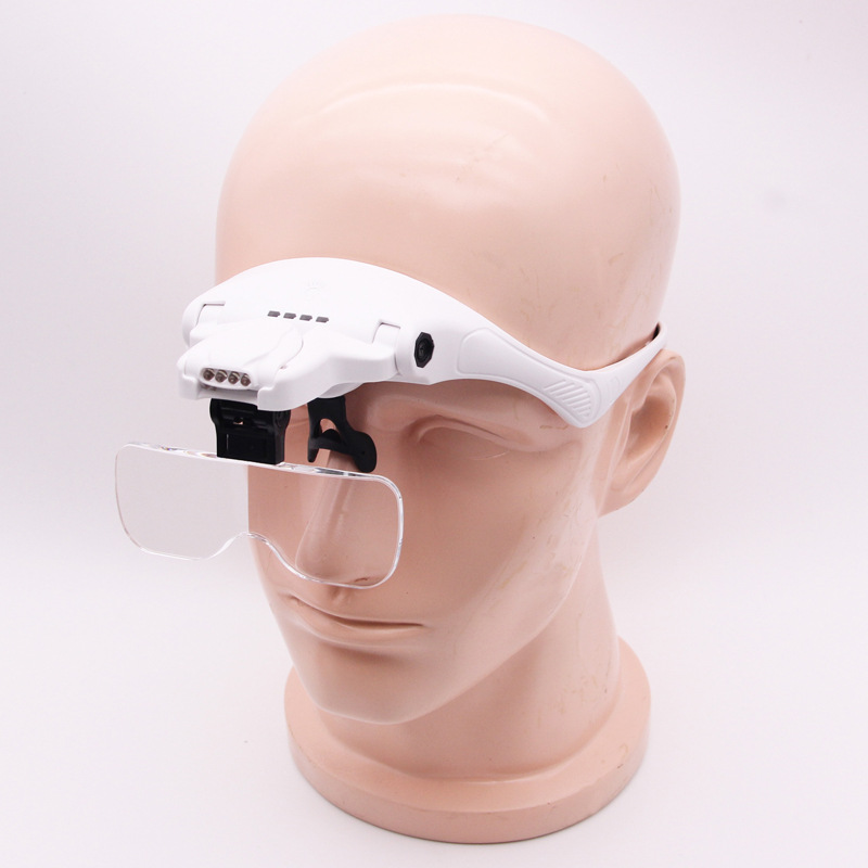 新款头戴眼镜式USB充电LED灯触控开关电量显示高清阅读维修放大镜