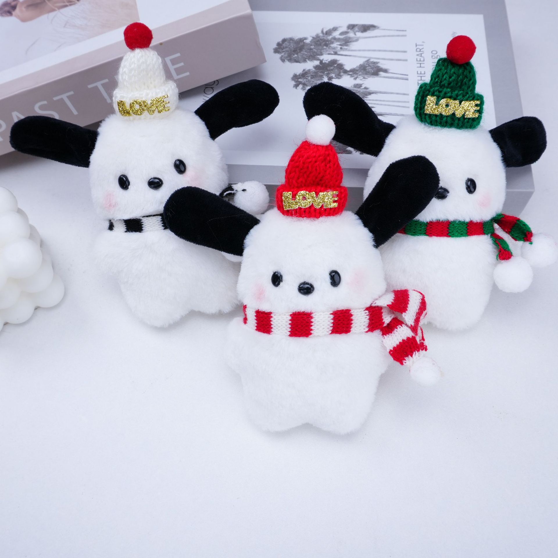 聖誕帕恰狗毛絨玩偶公仔掛件可愛聖誕帽子圍巾帕恰狗玩偶情侶掛件