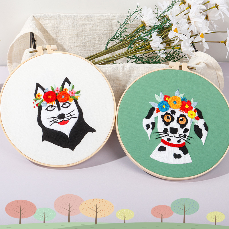 Nuevo original DIY bordado hecho a mano paquete material abstracto europeo perro animal traje fábrica para inglés