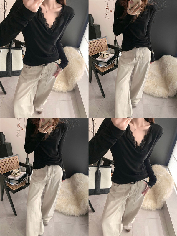 Trendy Lace Layered Patchwork Faux Two-Piece Long-Sleeve T-Shirt for Women, Sexy Stretchy Base Layer Top, Early Spring 2026 Trendy Lace Layered Patchwork Faux Two-Piece Long-Sleeve T-Shirt for Women, Sexy Stretchy Base Layer Top, Early Spring 2026
