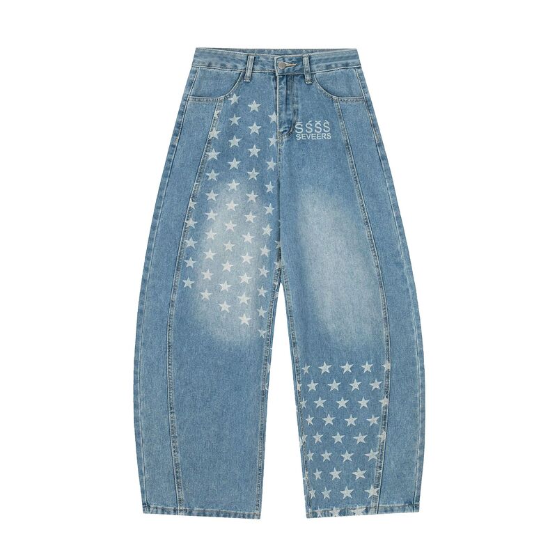 2026 New American Retro Star Print Pants for Women, Vintage Loose Fit Wide-Leg Jeans, Direct from Manufacturer 2026 New American Retro Star Print Pants for Women, Vintage Loose Fit Wide-Leg Jeans, Direct from Manufacturer