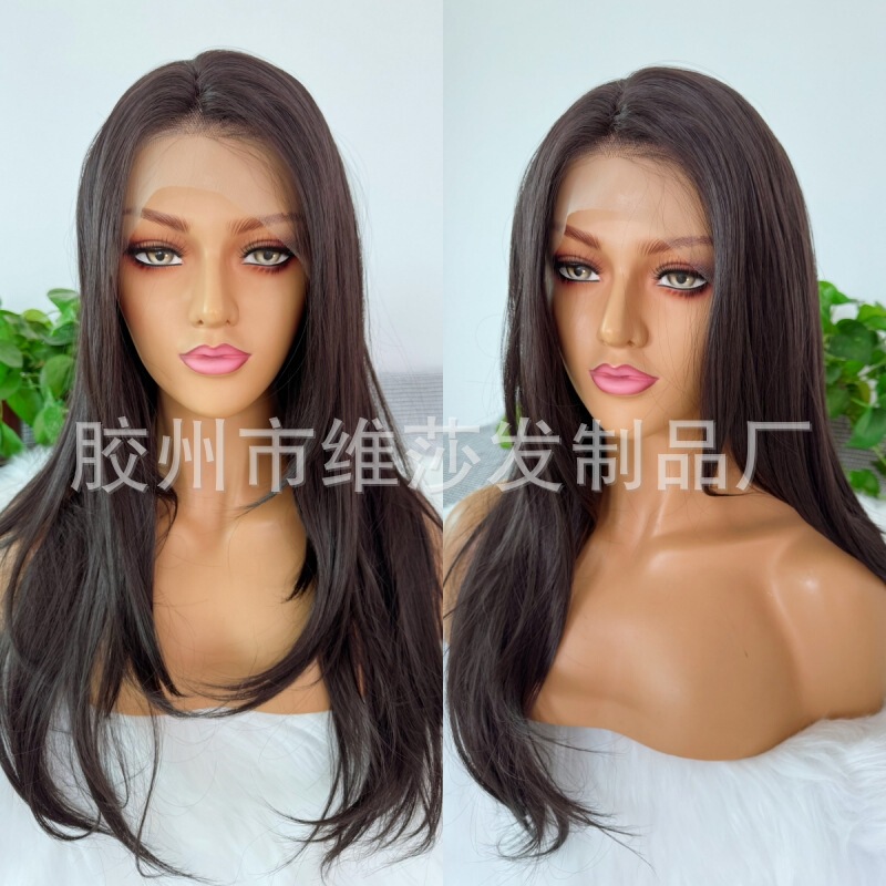 Foreign trade wig black brown curly hair lace hand woven chemical fiber hair set natural hairline wholesale a generation of hair