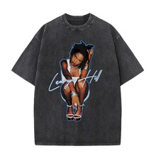 Washed Vintage Lauryn Hill T Shirt Summer Men Women Hip Hop